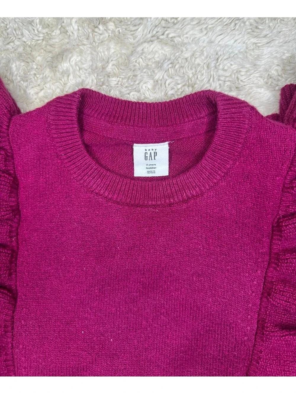 baby GAP magenta ruffled front long sleeve knit pullover sweater Size 4/4T